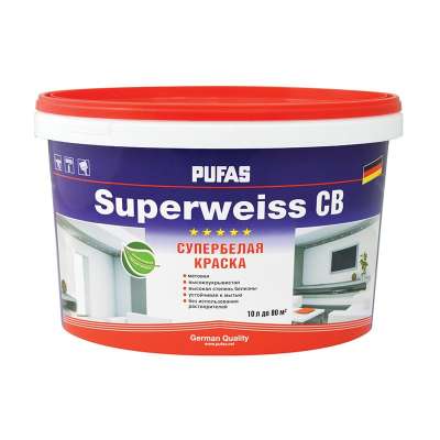 Краска в/д Pufas Superweiss моющаяся супербелая (10 л)