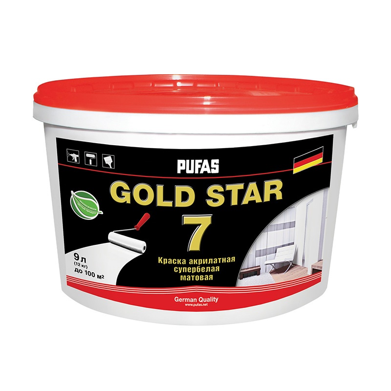 Краска акрилатная Pufas GOLD STAR 7 мат. Основа D мороз. (9 л)