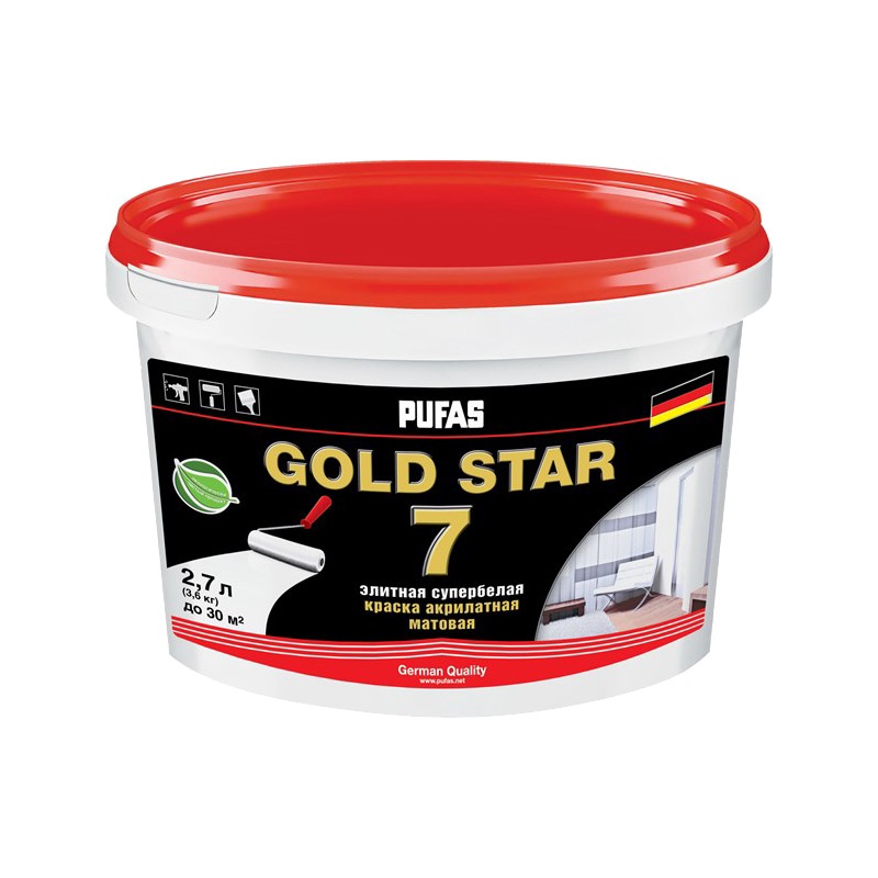 Краска в/д Pufas GOLD STAR 7 акрилатная супербелая (2,7 л)