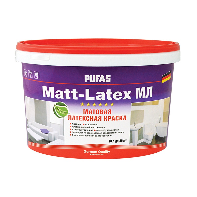 Краска в/д Pufas Matt-Latex D моющаяся латексная (10 л)