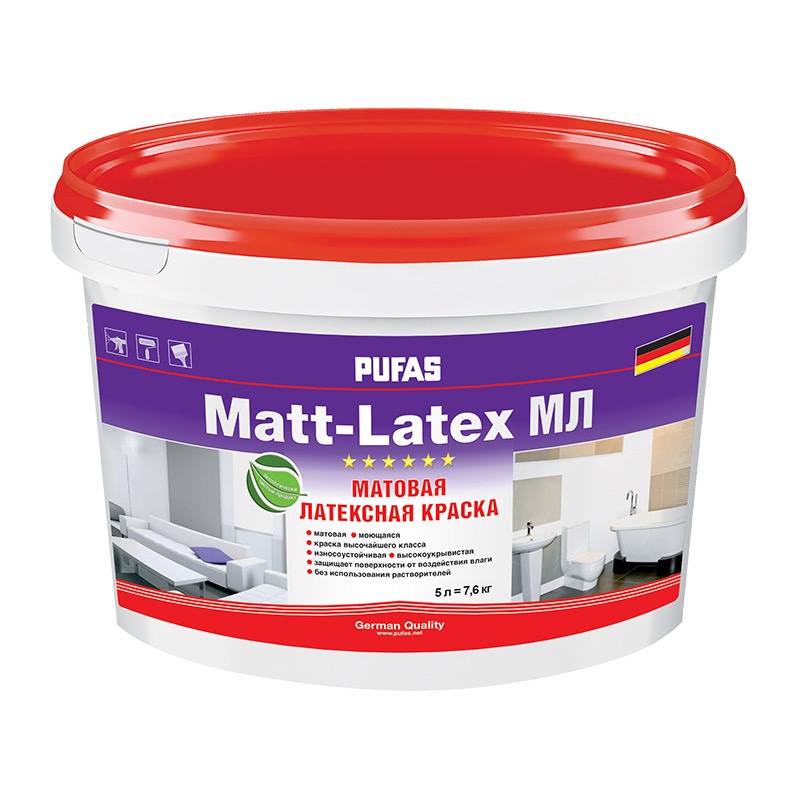 Краска в/д Pufas Matt-Latex D моющаяся латексная (5 л)