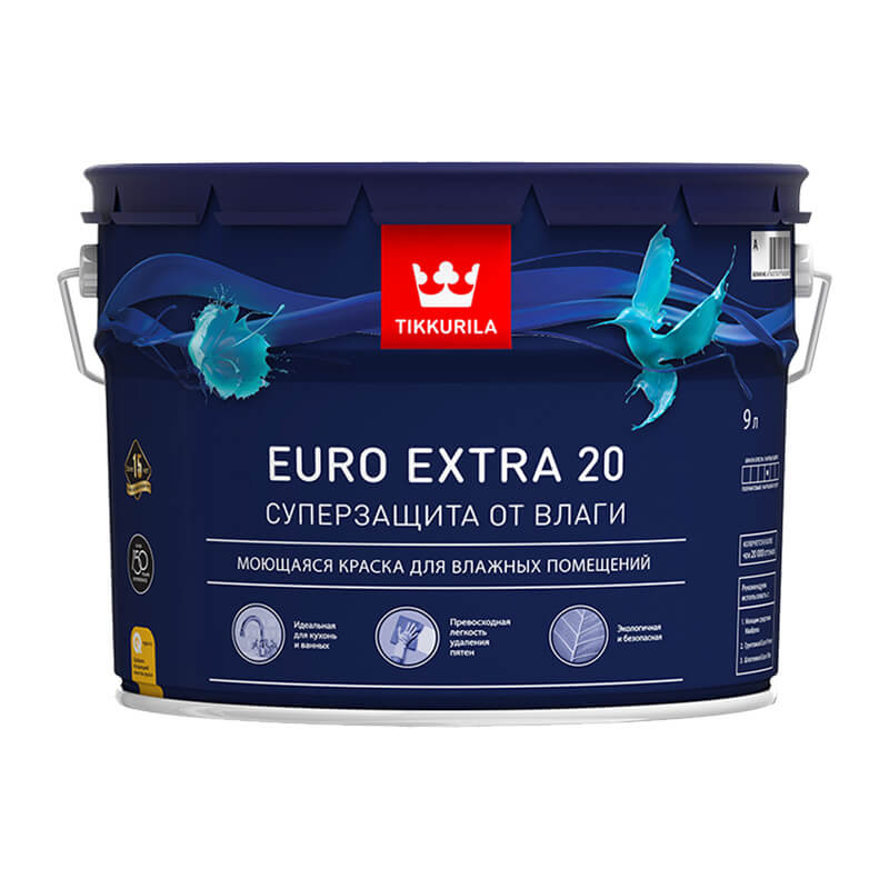 Краска в/д для влажных помещений Tikkurila EURO EXTRA 20 A (9 л)