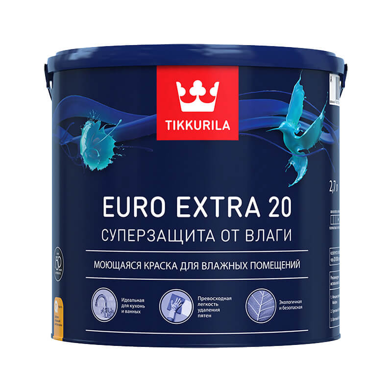 Краска в/д для влажных помещений Tikkurila EURO EXTRA 20 C (2,7 л)
