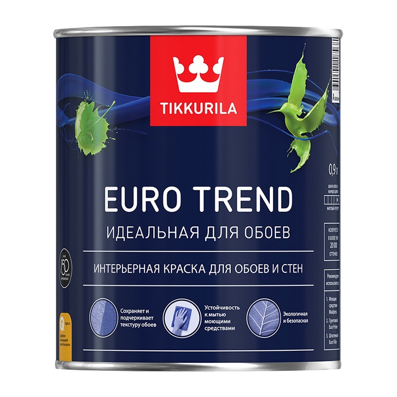 Краска в/д для обоев и стен Tikkurila EURO TREND А матовая (0,9 л)