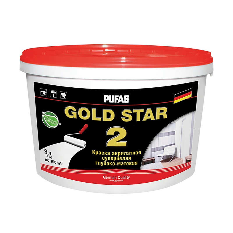 Краска в/д для стен и потолков Pufas GOLD STAR 2 (9 л)