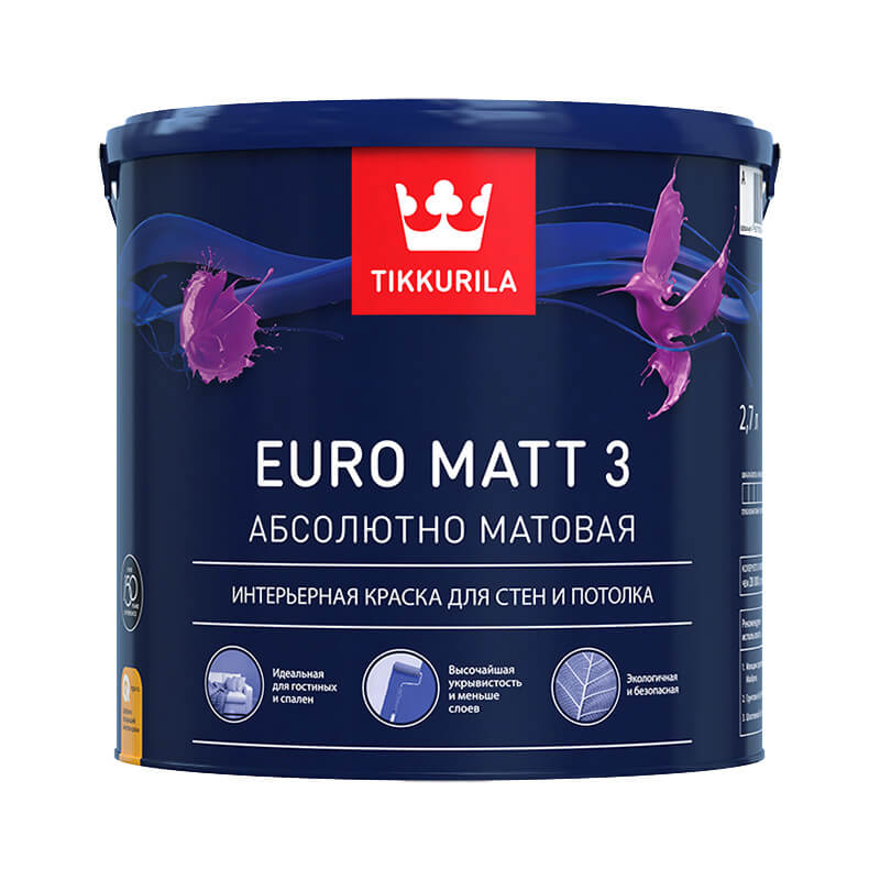 Краска в/д для стен и потолков Tikkurila EURO MATT 3 C (0,9 л)