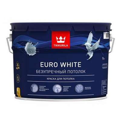 Краска для потолка Tikkurila EURO WHITE белая глубоко/мат. (9 л)