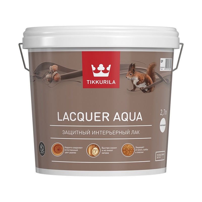 Лак водоразбавляемый Tikkurila Euro Lacquer Aqua полуглянцевый (2,7 л)