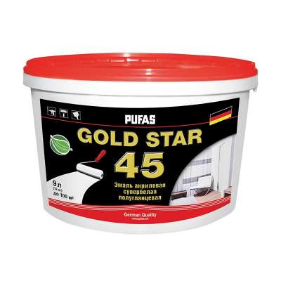 Эмаль акриловая Pufas GOLD STAR 45 супербелая полуглянц. мороз. (0,9 л)